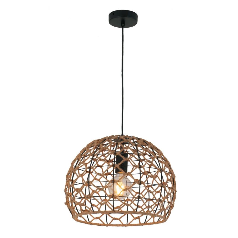 CANAMO Pendant Lamp Light Interior ES 40W Wine Glass Hemp Rope & Black Hardware OD360mm