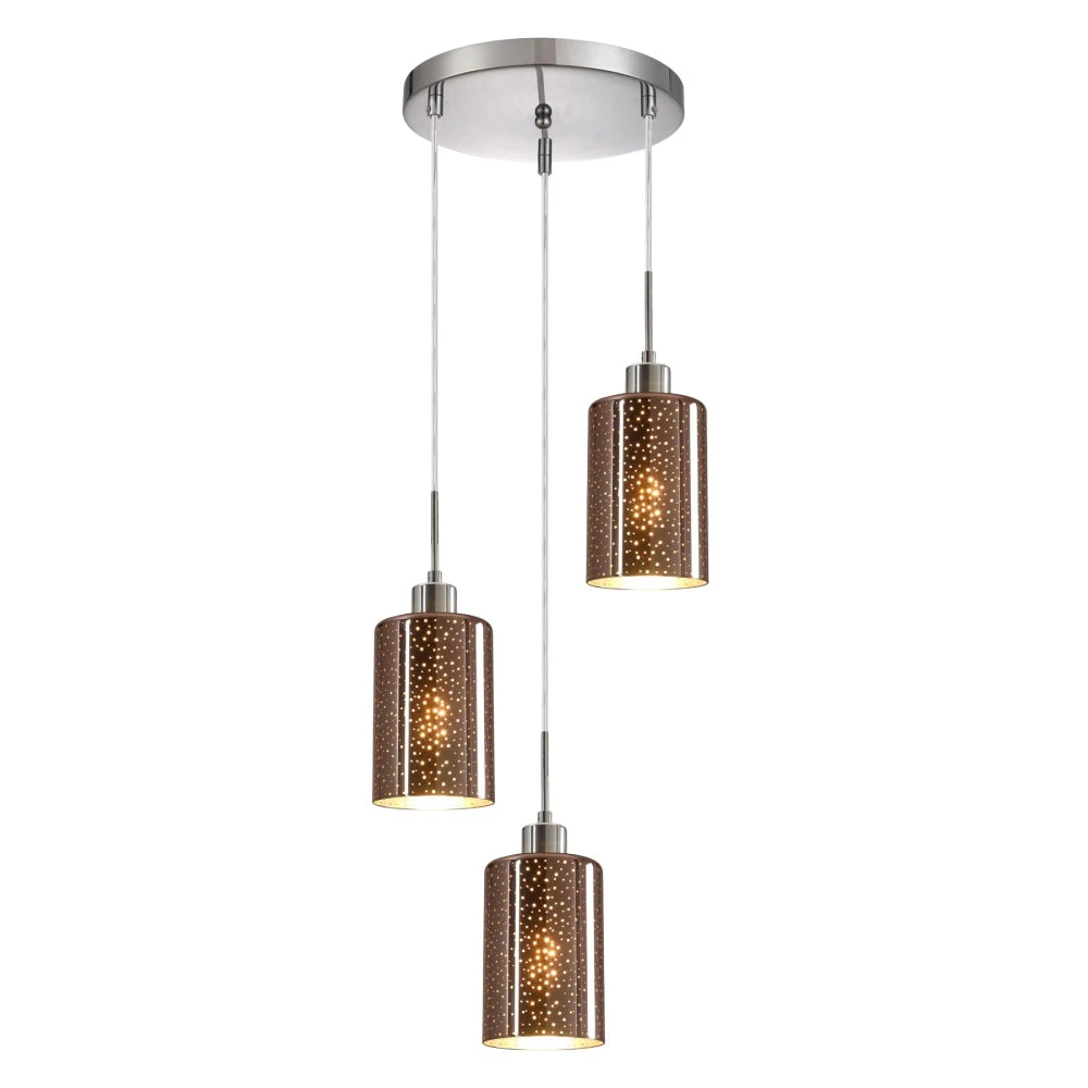 ESPEJO Pendant Lamp Light Interior ES x 3 72W Copper Glass with Dotted Effect Round Base