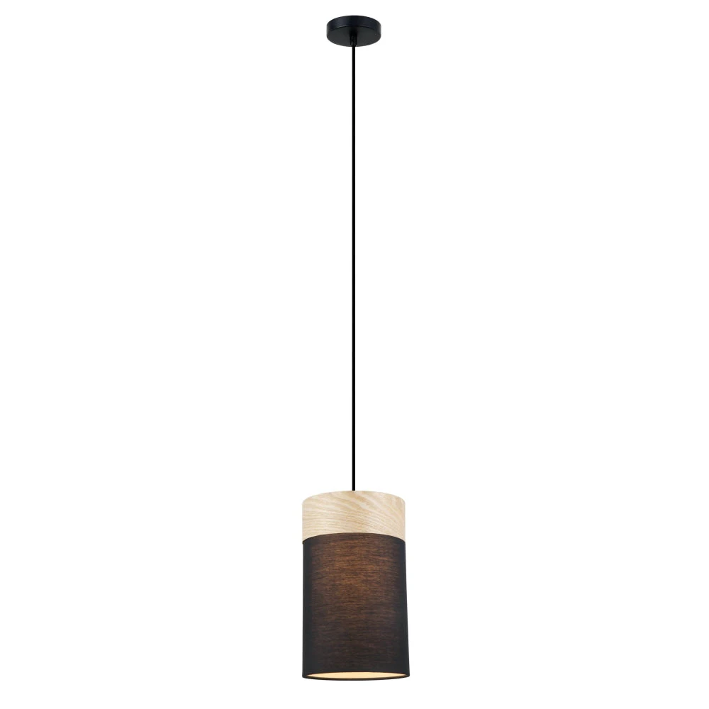 TAMBURA Pendant Lamp Light Interior ES Black Cloth Small Oblong with Wood Highlight OD150mm