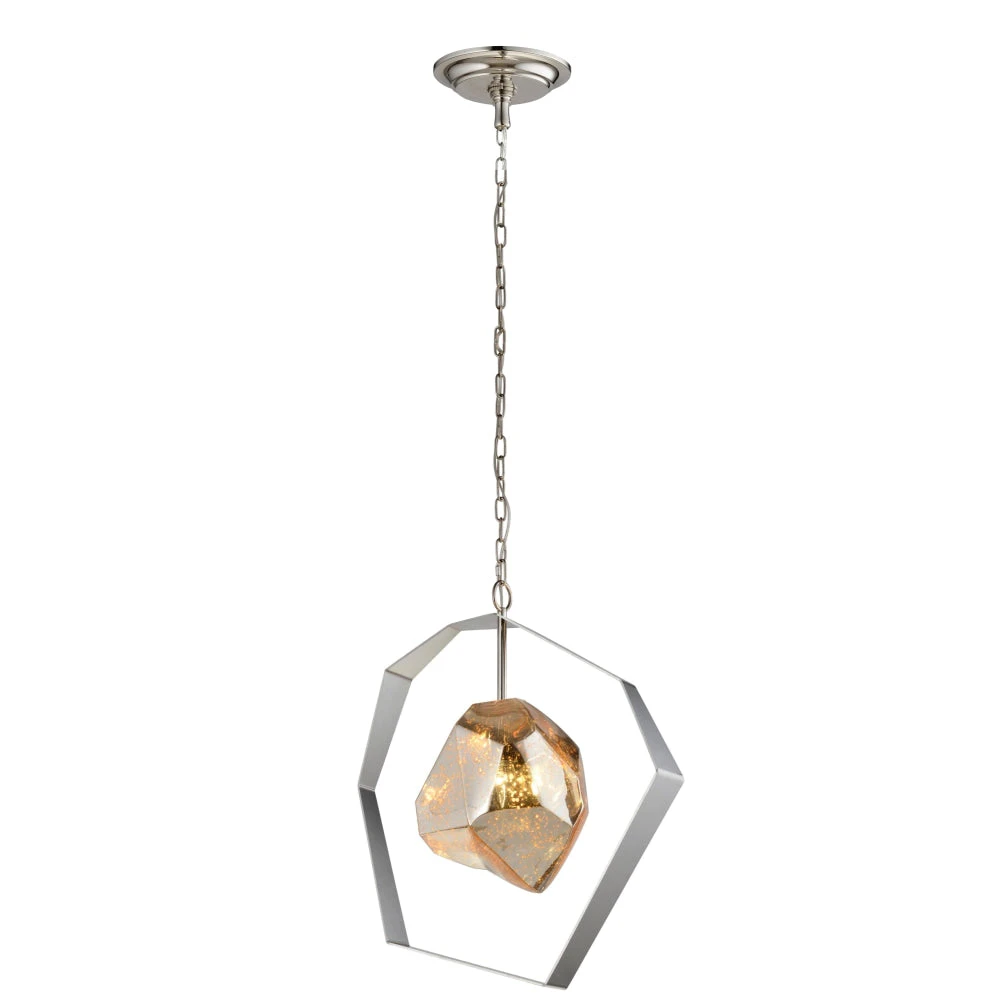 METEORA Pendant Lamp Light Interior ES Silvered Glass Meteor with Stainless Steel Orbit OD450mm