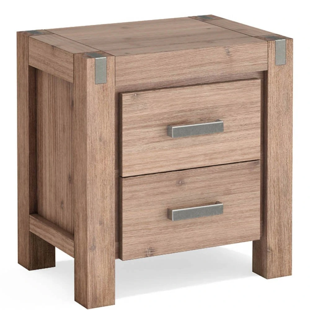 Bedside Table 2 drawers Night Stand Solid Wood Acacia Oak Colour