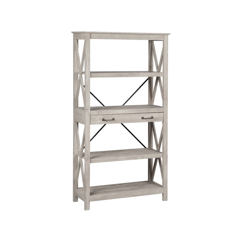 Maestro Furniture Luca 4-Tier Shelves Display Bookcase W/ Drawer Storage Washed Grey