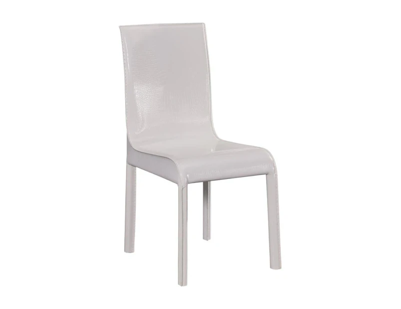 2x Steel Frame White Leatherette Medium High Backrest Dining Chairs with Wooden legs