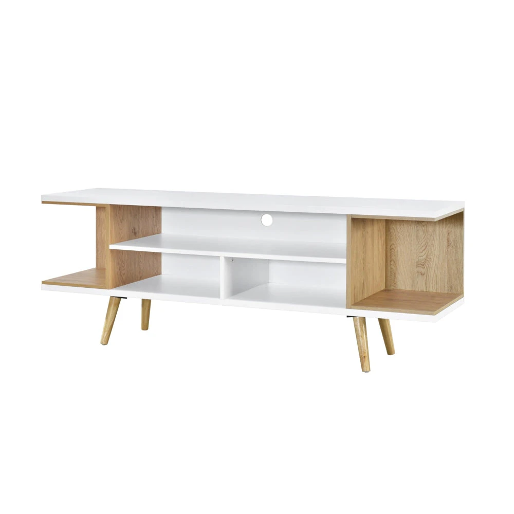 Jamie Wooden Entertainment Unit TV Stand 160cm W/ Open Shelf - Oak & White