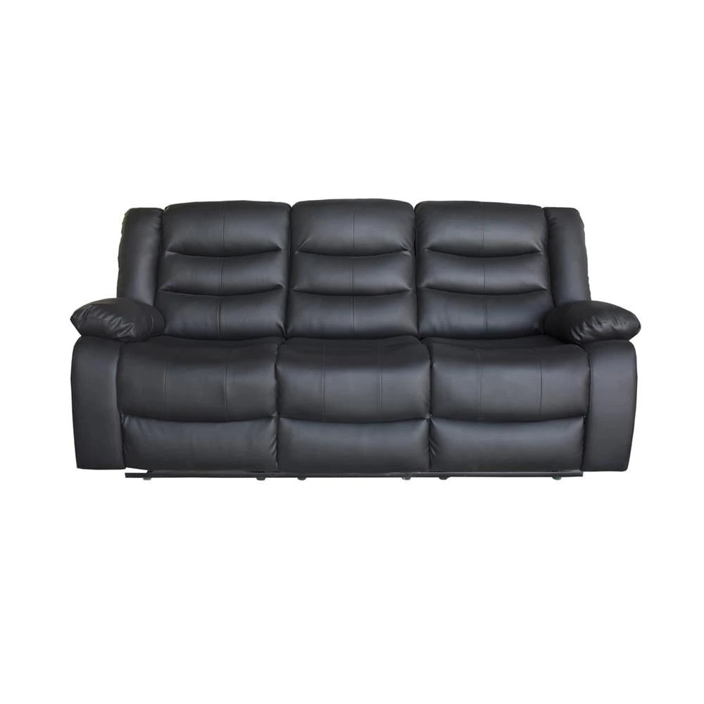 3 Seater Recliner Sofa In Faux Leather Lounge Couch in Black