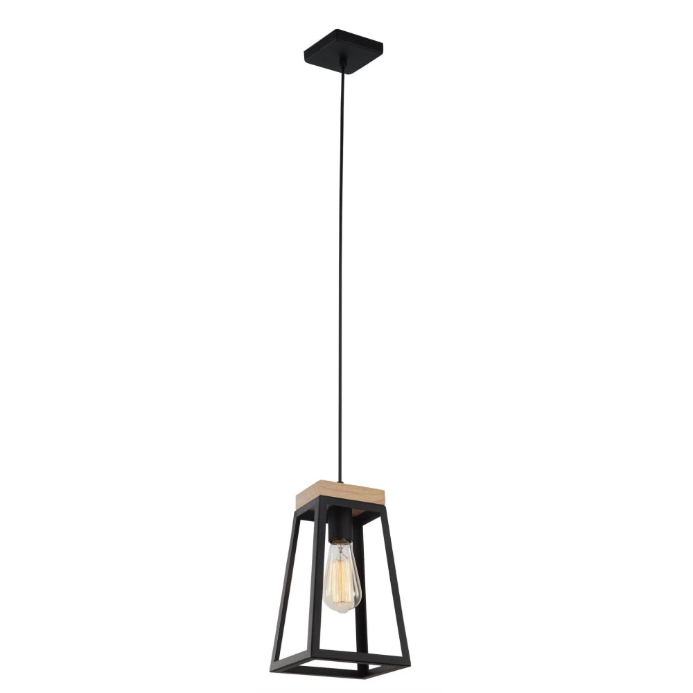 LANTERNA Pendant Lamp Light Interior ES Matte Black Wood Trapezium OD170mm