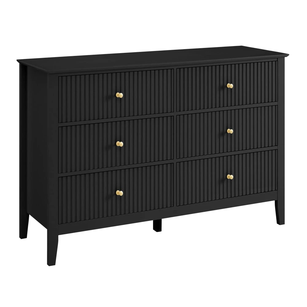 Issey Modern Wooden Fluted Chest Of 6-Drawers Dresser Storage Cabinet Black