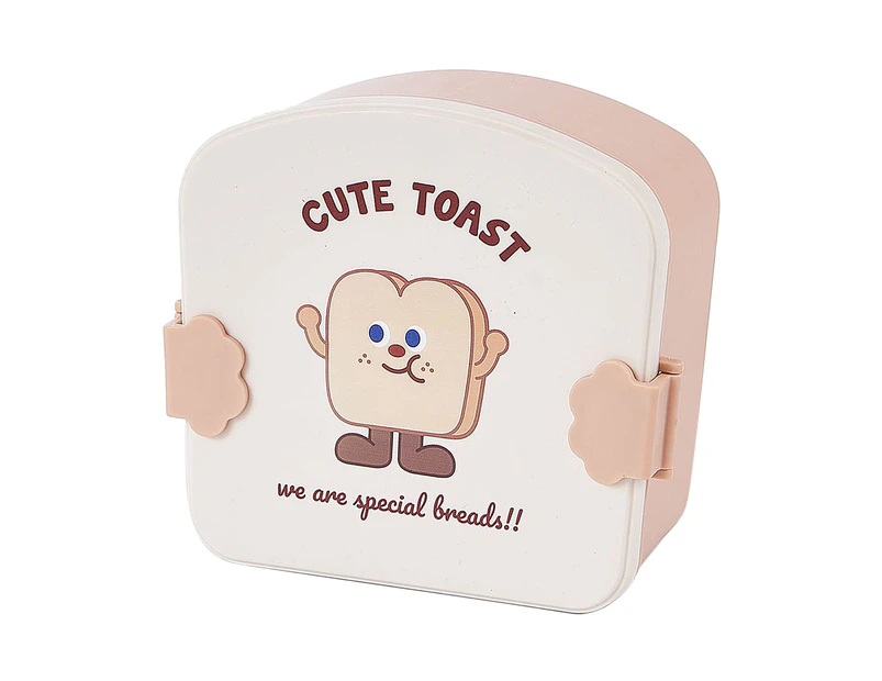 White Toast Pattern Lid Children Bento Box Cartoon Look Divider Food Container School Portable Lunch Storage Box