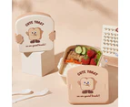 White Toast Pattern Lid Children Bento Box Cartoon Look Divider Food Container School Portable Lunch Storage Box