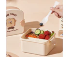 White Toast Pattern Lid Children Bento Box Cartoon Look Divider Food Container School Portable Lunch Storage Box