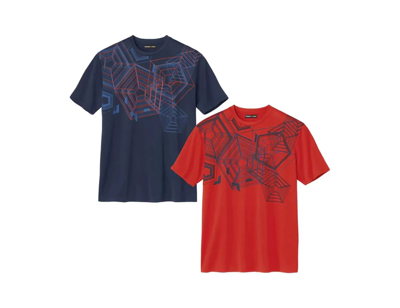 Atlas For Men Mens Printed T-Shirt (Pack Of 2) (Red/Navy Blue) - AF240