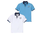 Atlas For Men Mens Short-Sleeved Polo Shirt (Pack of 2) (White/Sky Blue) - AF257