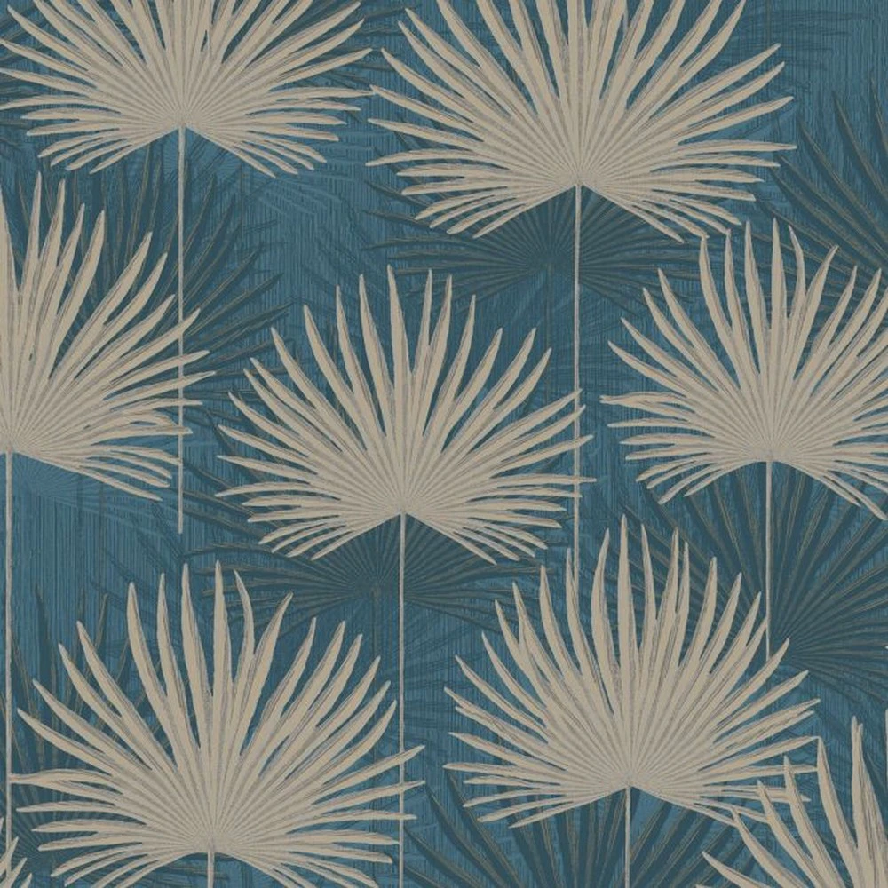 World of Wallpaper Calypso Leaves Vinyl Wallpaper (Blue/Gold) - AG504