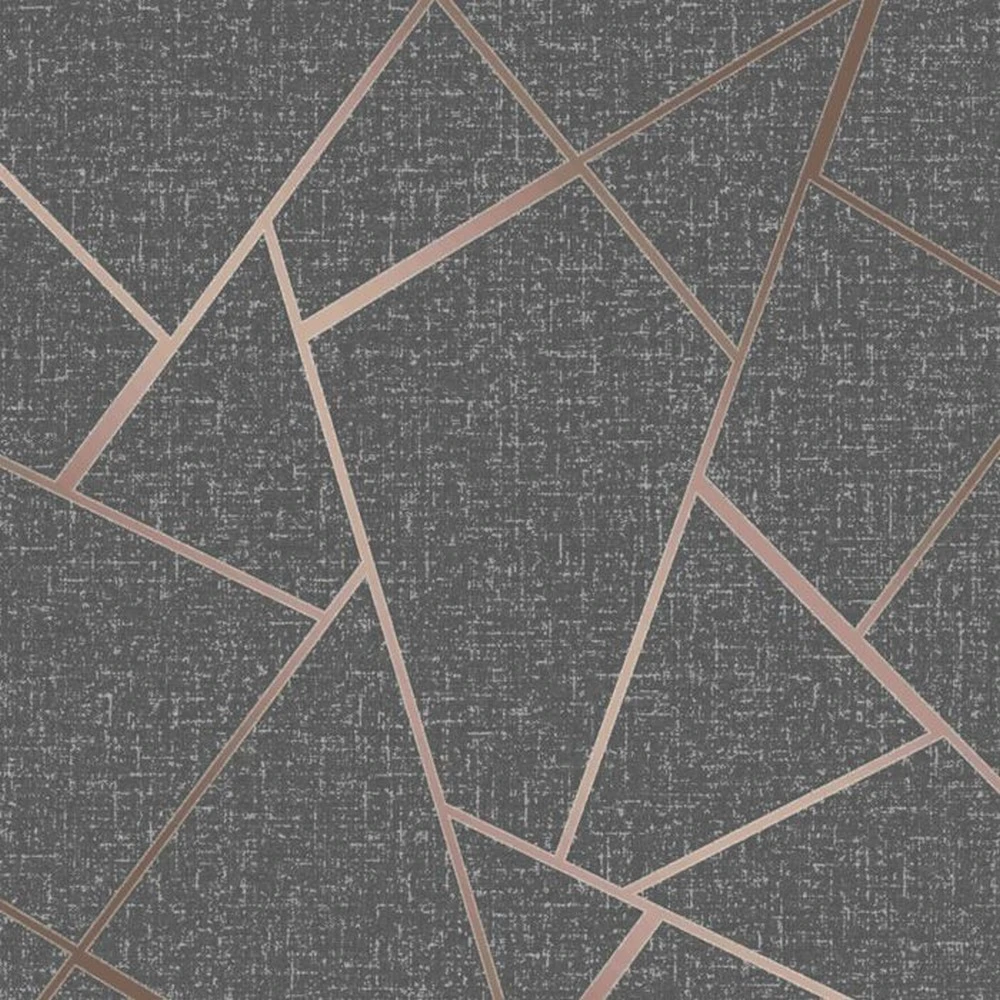 Fine Decor Quartz Fractal Textured Wallpaper (Charcoal/Copper) - AG354