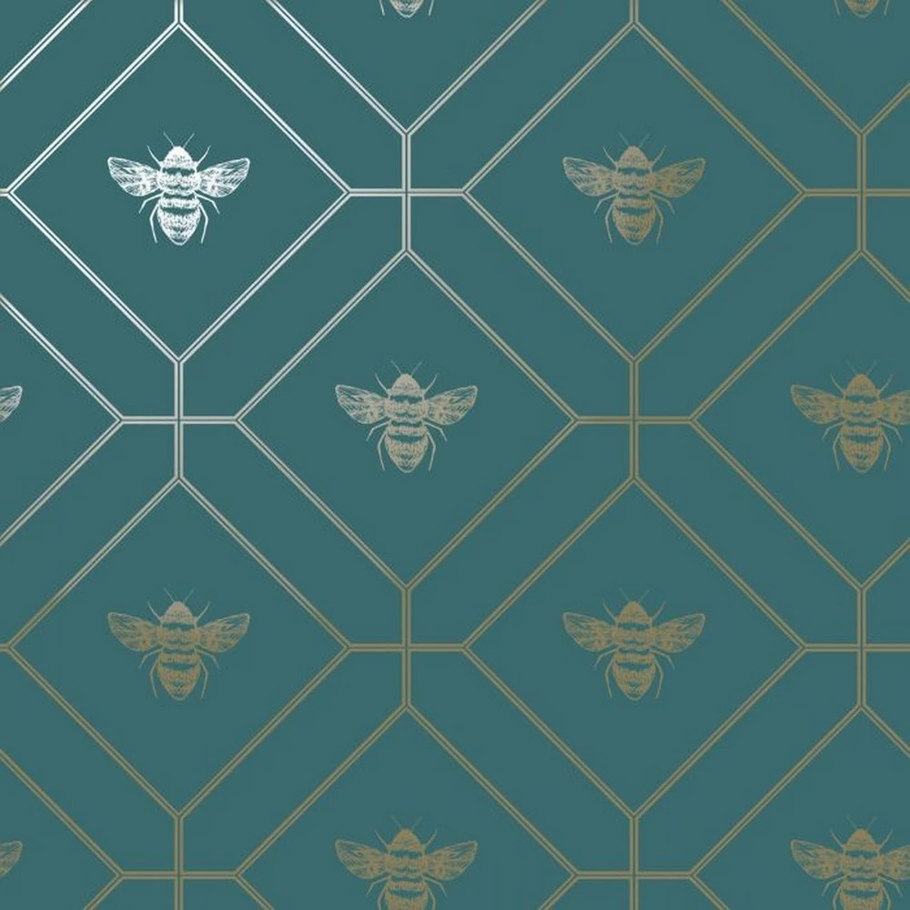 World of Wallpaper Bee Wallpaper (Teal/Gold) - AG632