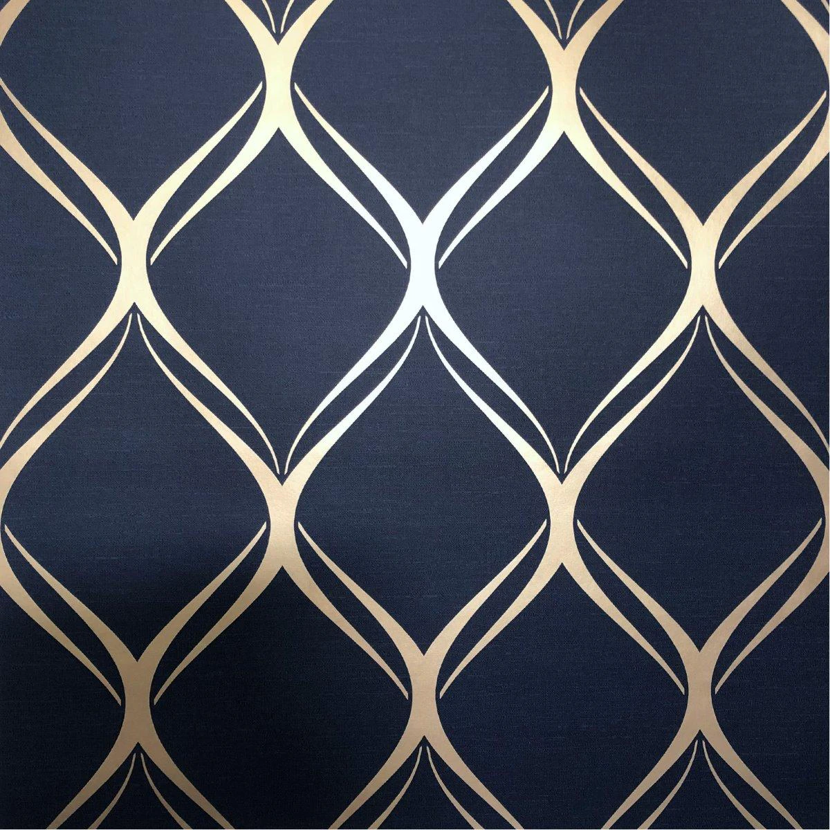 World of Wallpaper Clifton Wave Geometric Wallpaper (Navy/Gold) - AG280