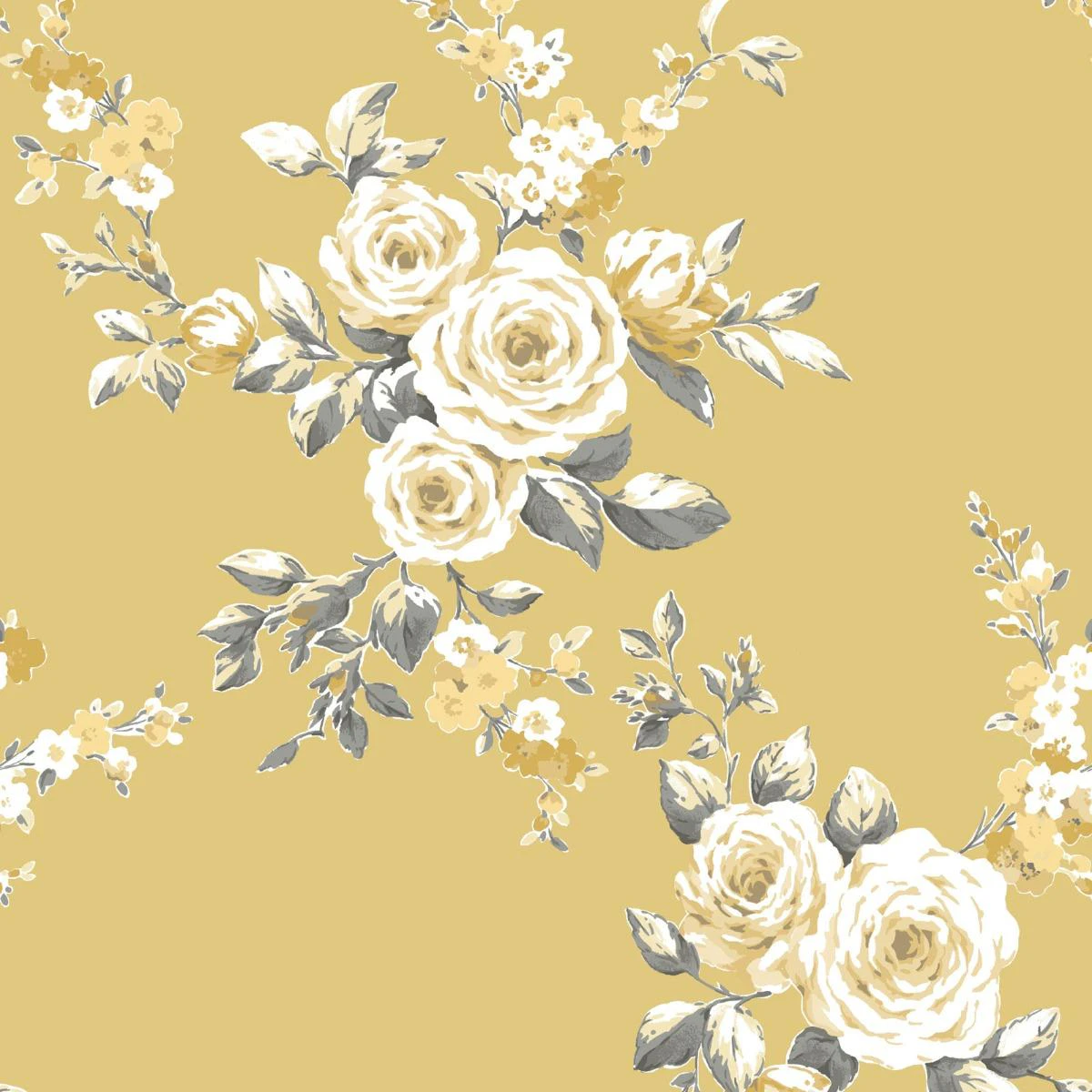 Muriva Catherine Lansfield Canterbury Floral Wallpaper (Ochre Yellow) - AG1996