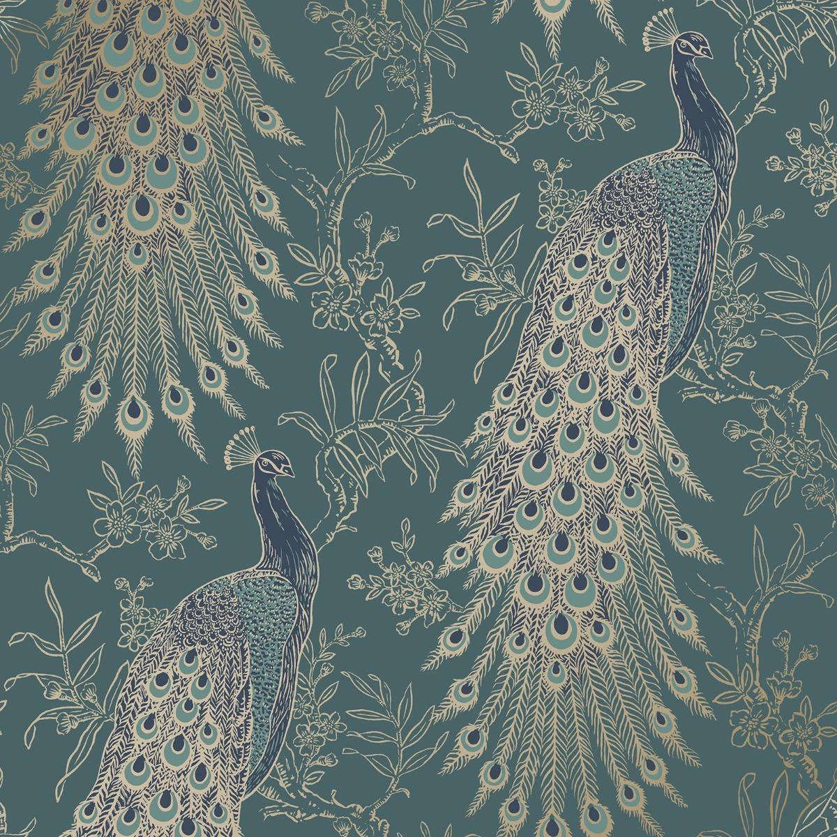 World of Wallpaper Peacock Wallpaper (Green/Gold) - AG2232