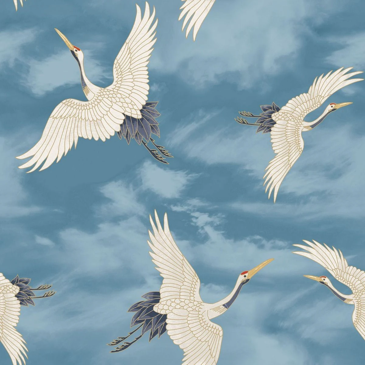 Catherine Lansfield Flying Cranes Wallpaper (Blue) - AG2794