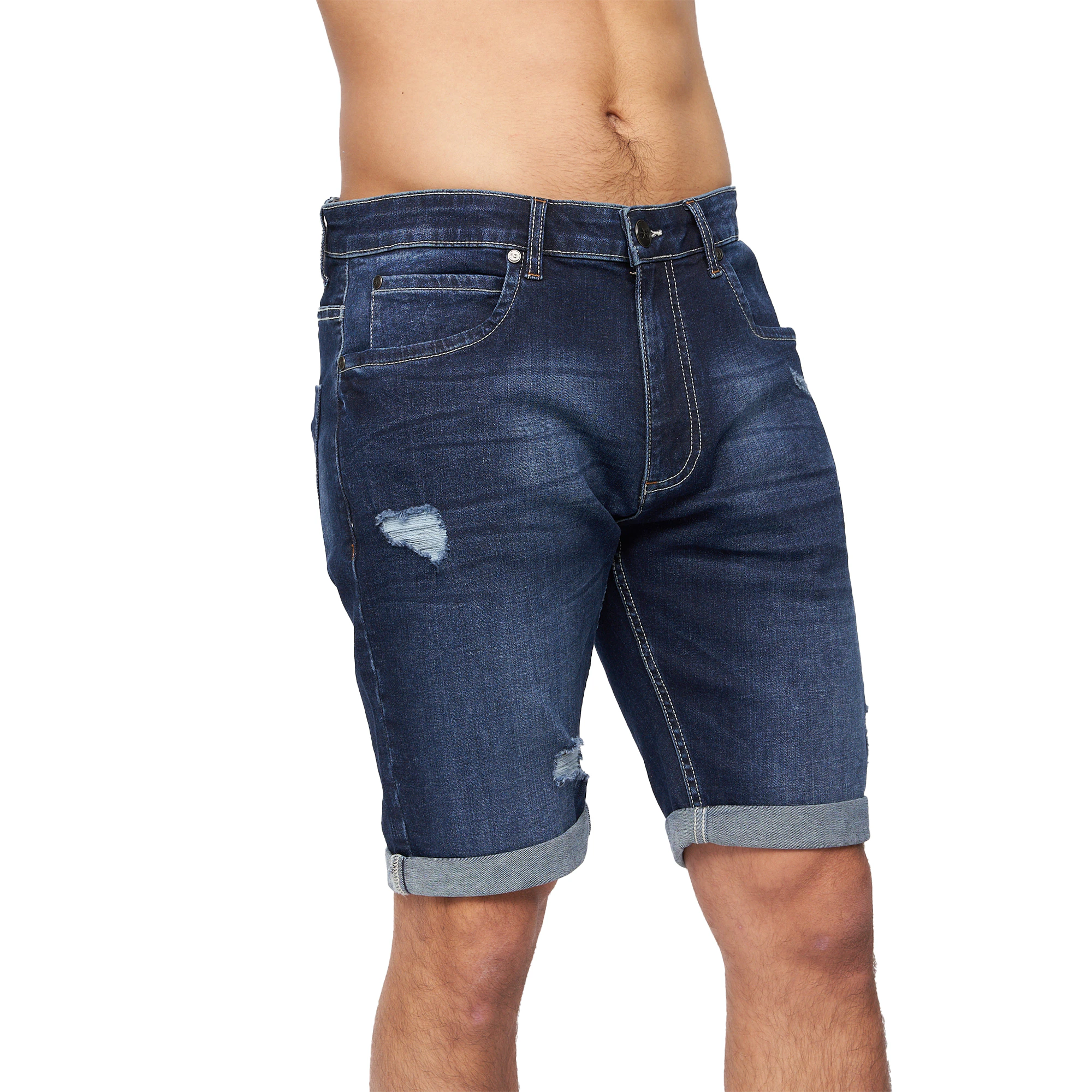 Crosshatch Mens Riptrey Abraised Denim Shorts (Dark Wash) - BG872