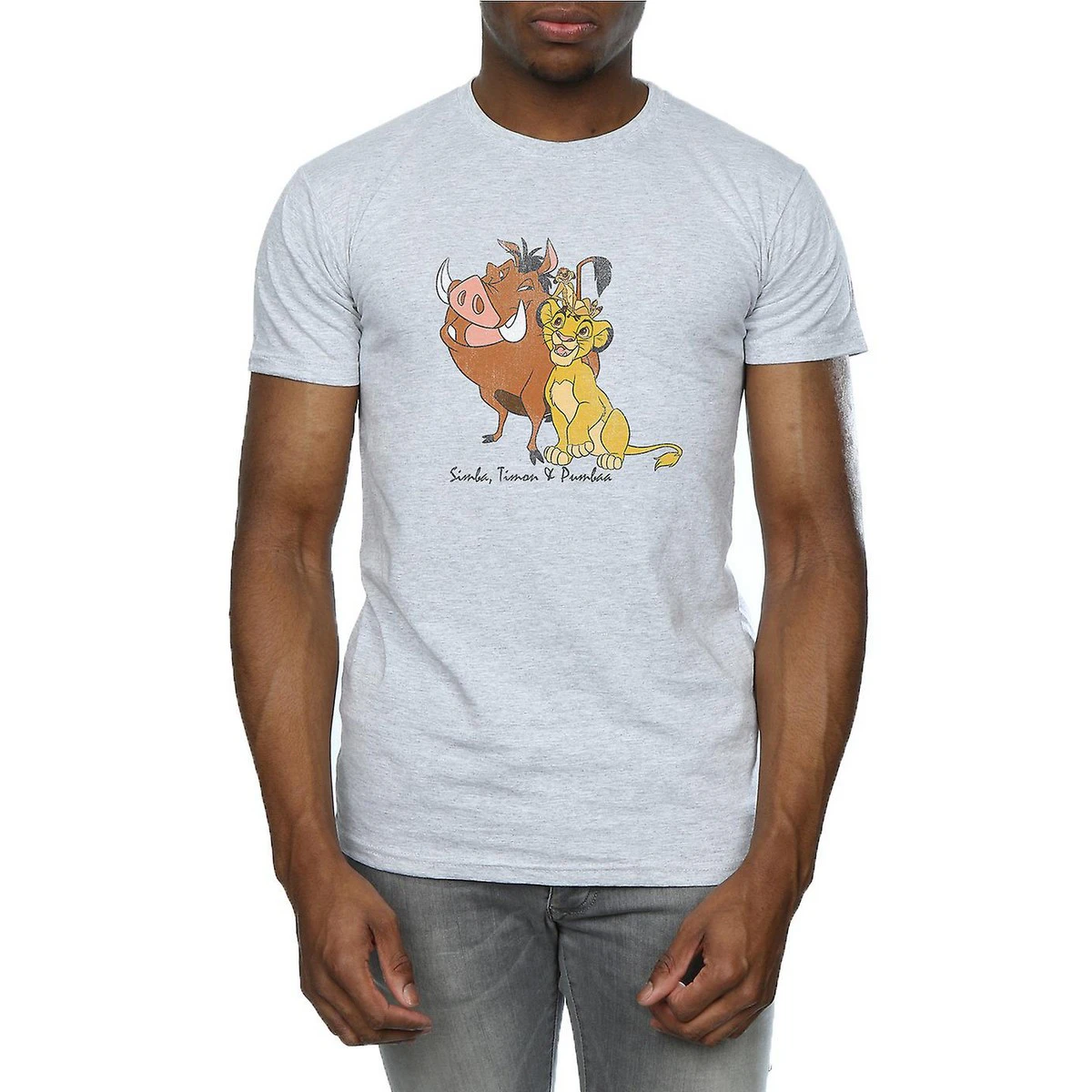 The Lion King Mens Classic Simba Timon & Pumba Heather T-Shirt (Heather Grey) - BI1001