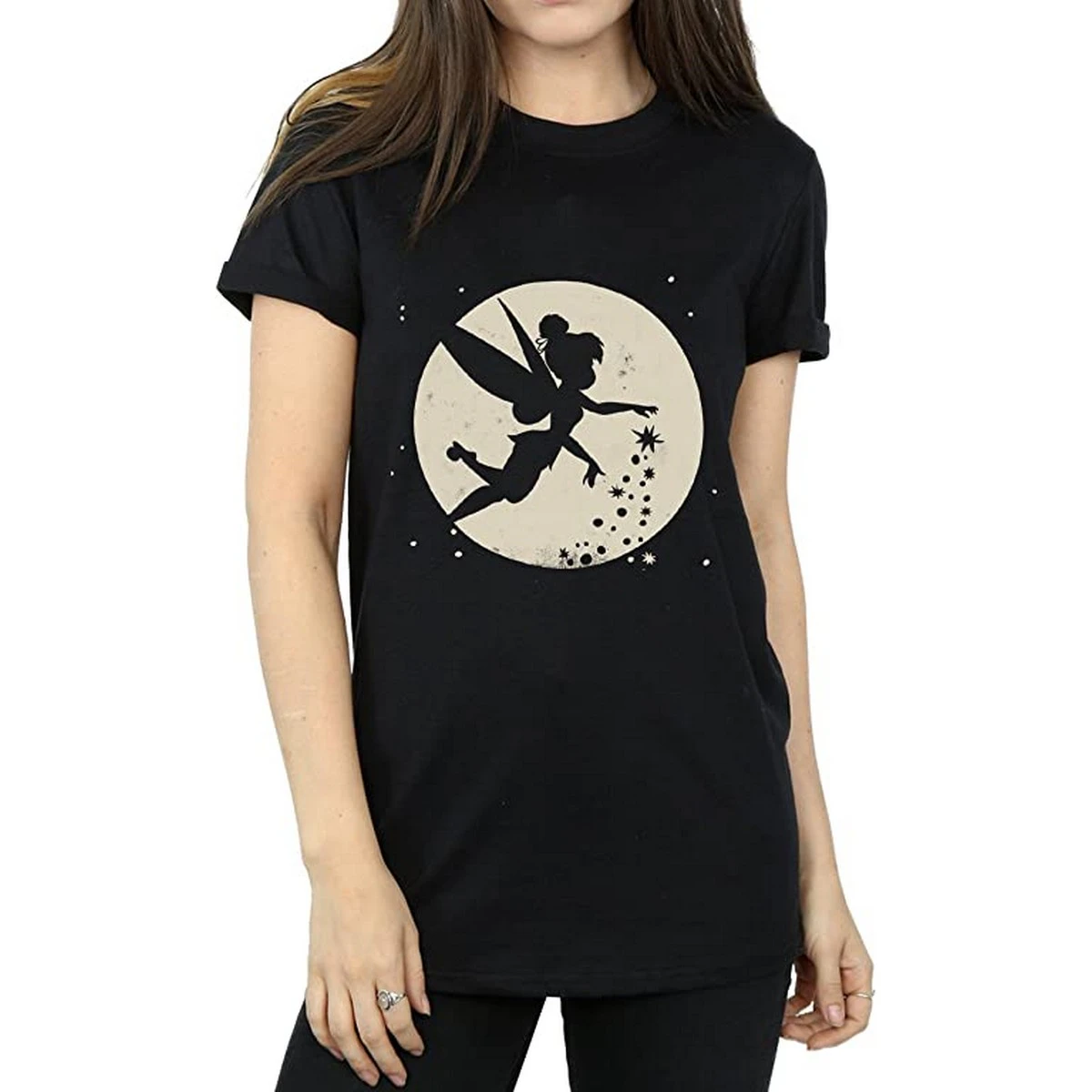 Tinkerbell Womens Moon Cotton Cropped T-Shirt (Black) - BI1095