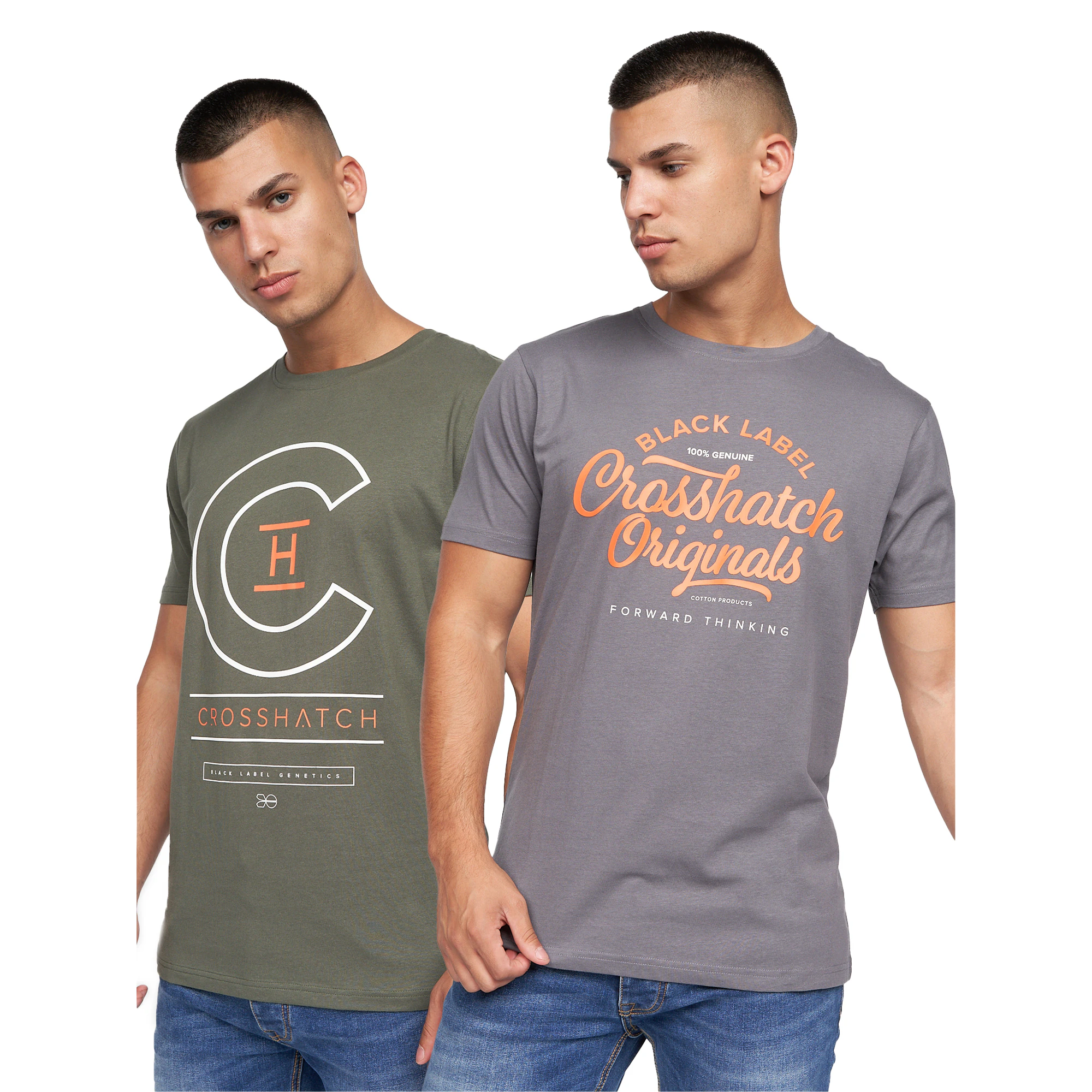 Crosshatch Mens Univarsity T-Shirt (Pack Of 2) (Olive/Grey) - BG181