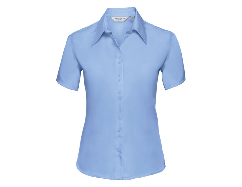 Russell Collection Ladies/Womens Short Sleeve Ultimate Non-Iron Shirt (Bright Sky) - BC1036