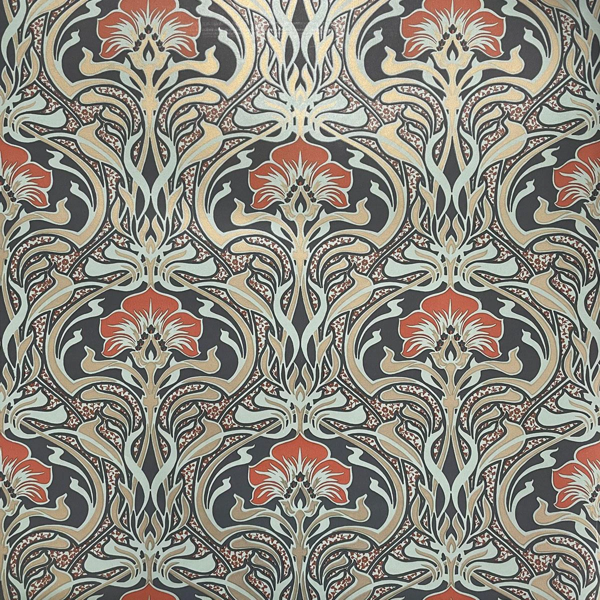 Crown Archives Flora Nouveau Wallpaper (Peacock Green) - AG1529