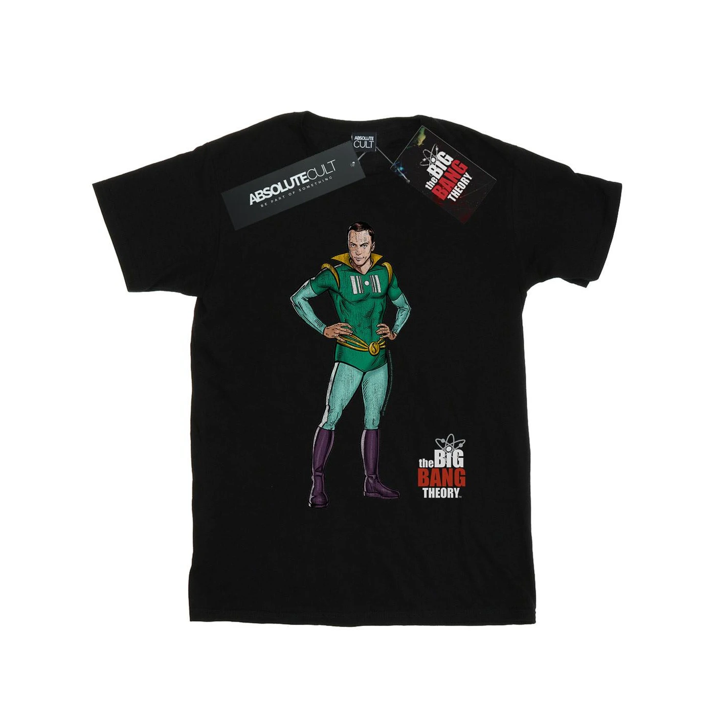 The Big Bang Theory Mens Sheldon Superhero T-Shirt (Black) - BI13175