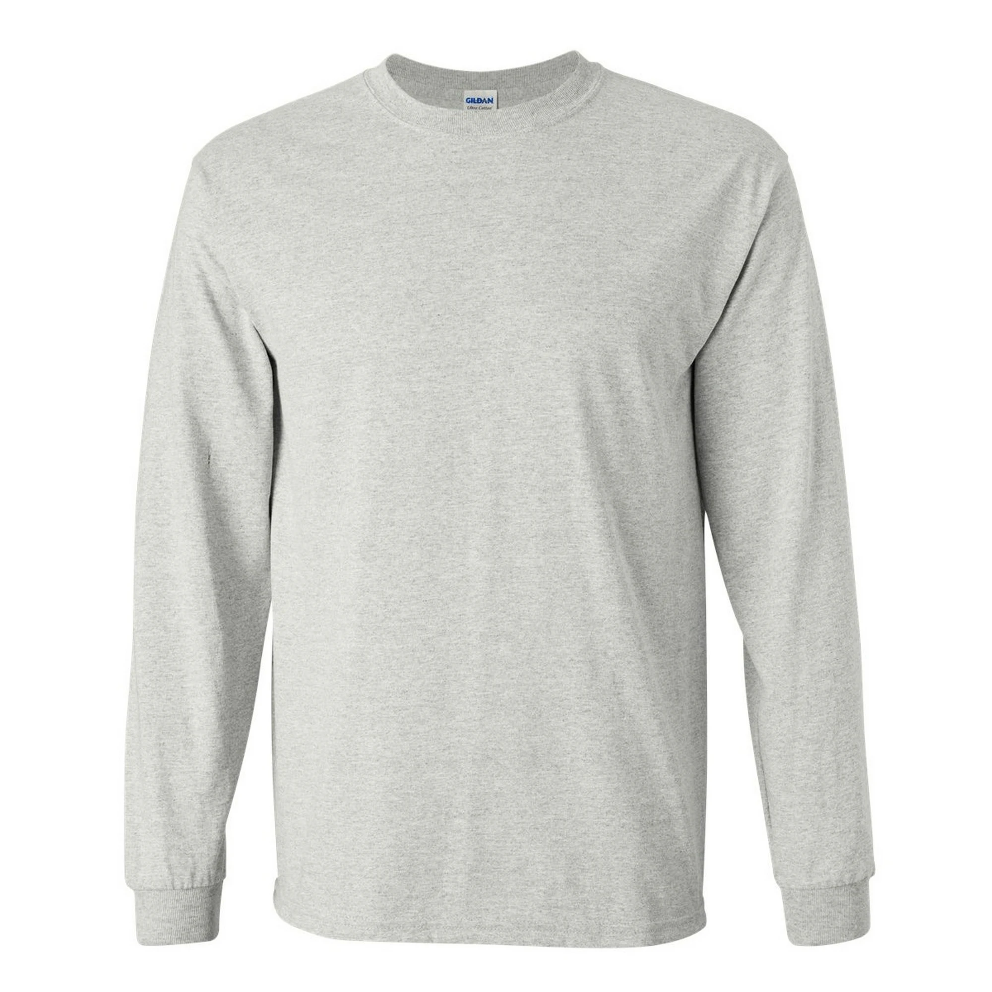 Gildan Mens Plain Crew Neck Ultra Cotton Long Sleeve T-Shirt (Ash Grey) - BC477