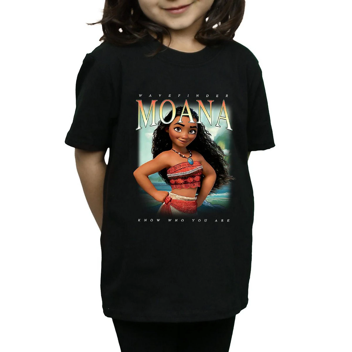 Moana Girls Montage Cotton T-Shirt (Black) - BI1131