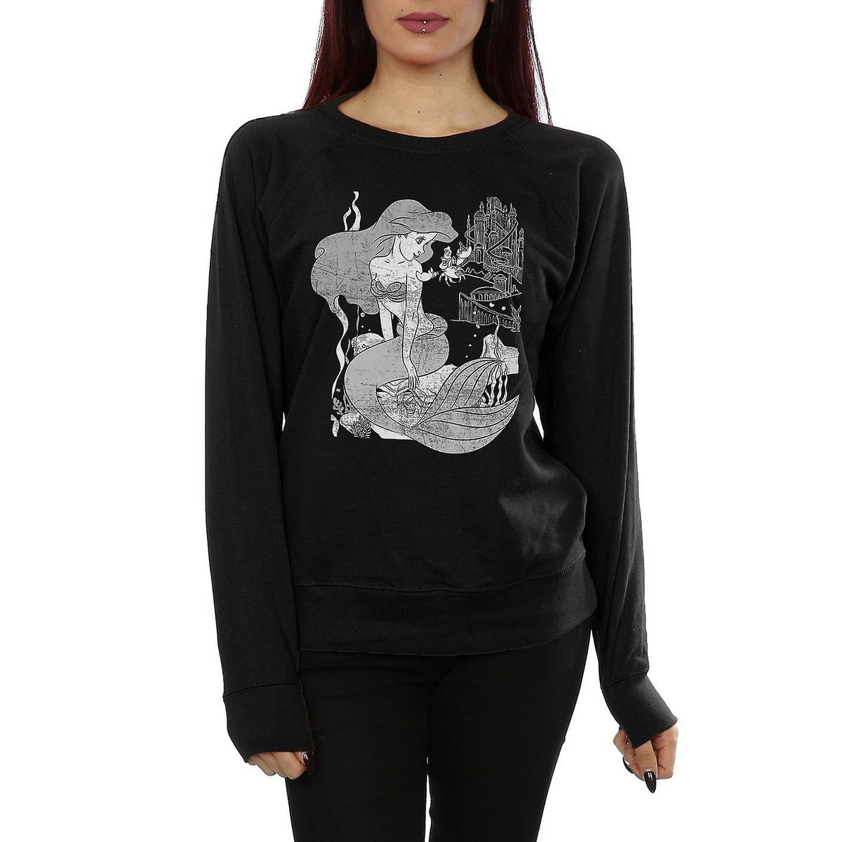 The Little Mermaid Womens Cotton Sweatshirt (Black) - BI1021