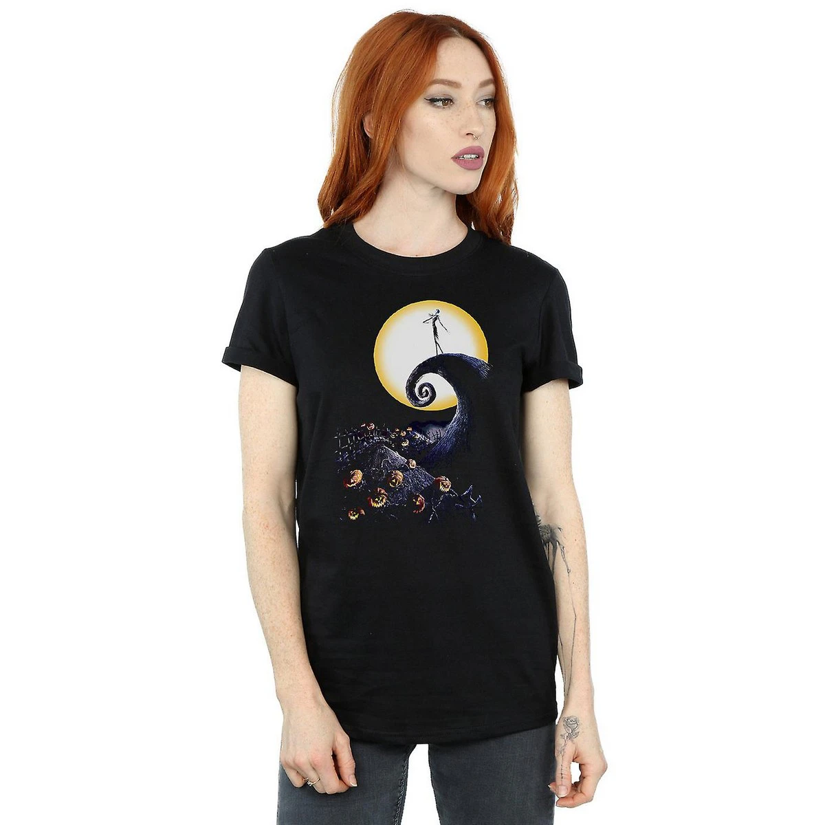 Nightmare Before Christmas Womens Cemetery Cotton Boyfriend T-Shirt (Black) - BI1316