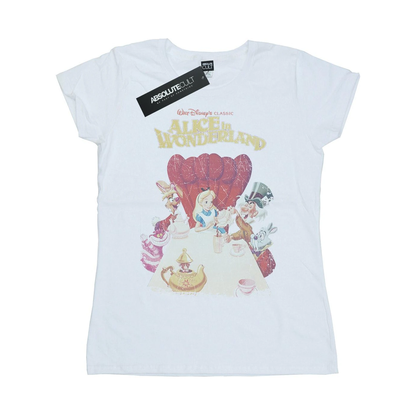 Alice In Wonderland Womens Poster Cotton Boyfriend T-Shirt (White) - BI1408