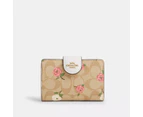 Coach Outlet Medium Corner Zip Wallet In Signature Canvas With Floral Print