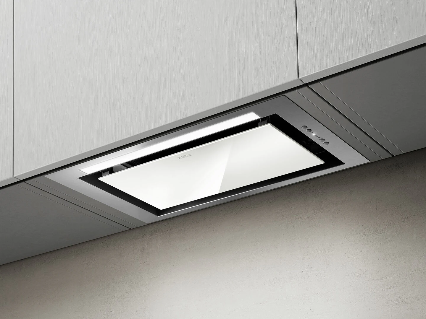 60cm Elica Hidden Undermount Rangehood- Inox & White Glass