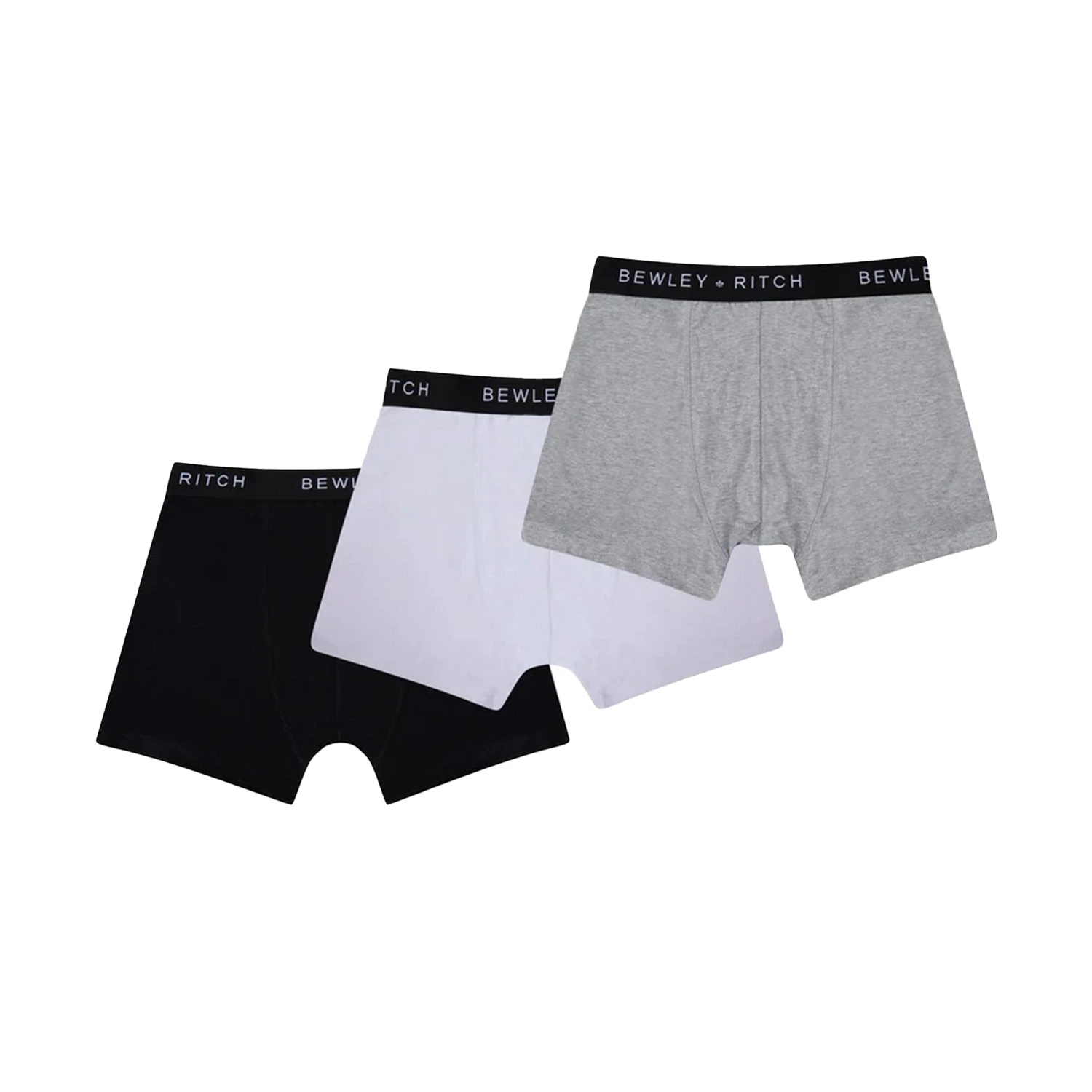 Bewley & Ritch Mens Domoch Boxer Shorts (Pack of 3) (Grey/White/Black) - BG1024