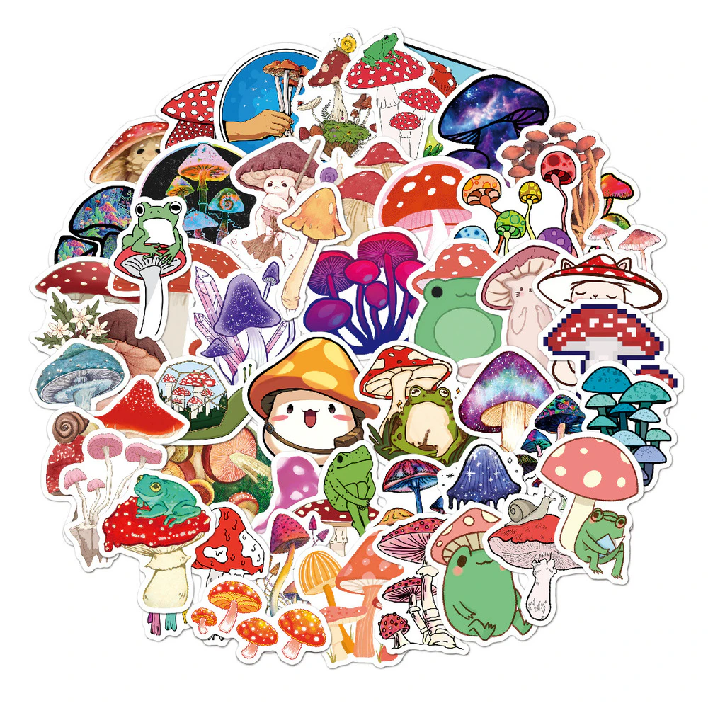 50PCS/set Psychedelic Mushroom Sticker Cute Color Magic Plant Funny Anime Stickers Phone Laptop Scrapbooking Stickers Decals