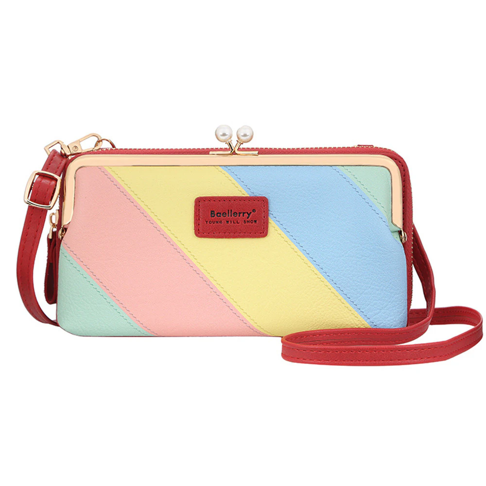 Patchwork Color Women's Mobile Phone Bag Zipper Open Long Strap Crossbody Bags Card Pouch Wallet Mini Shoulder Messenger Bag