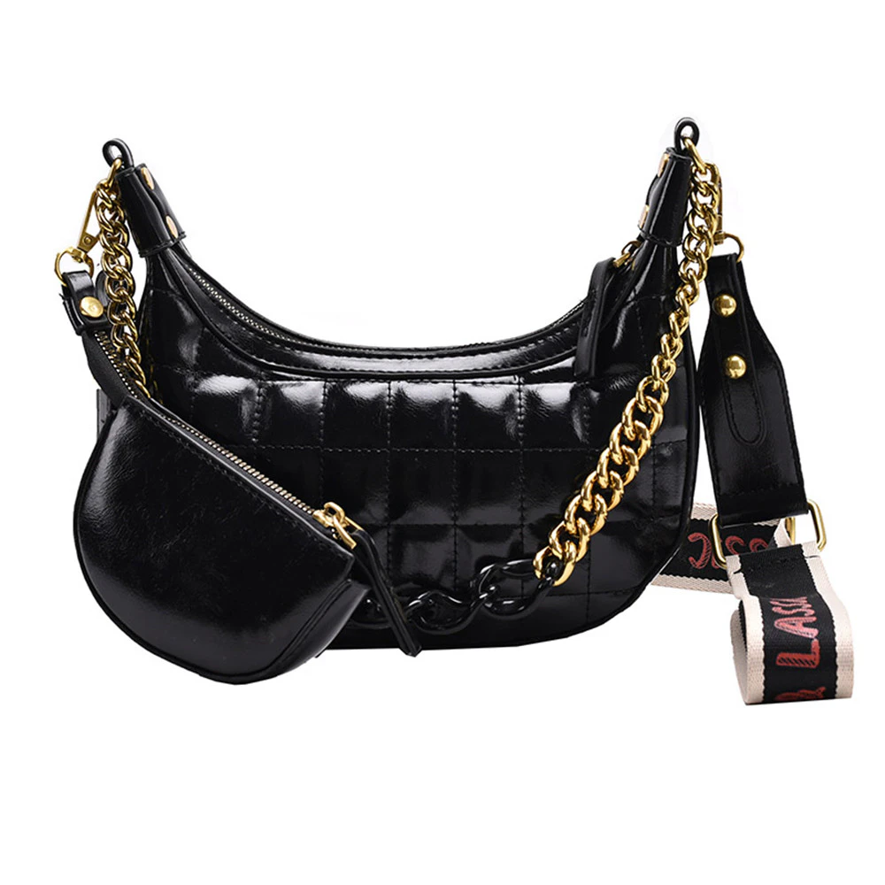 Women Shoulder Bag Pu Leather  Design With Mini Purse Women Crossbody Bag Metal Chain Casual Shoulder Bag