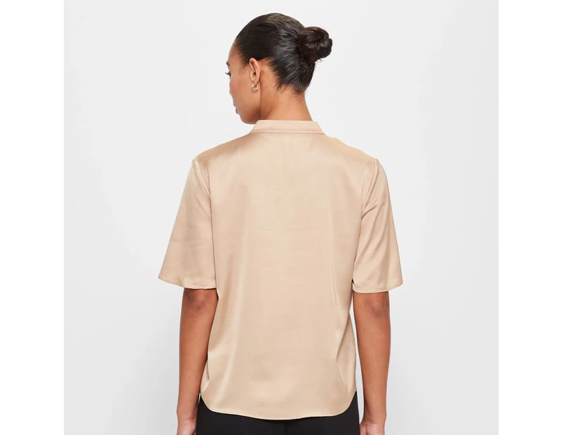 Button High Neck Blouse - Preview - Neutral