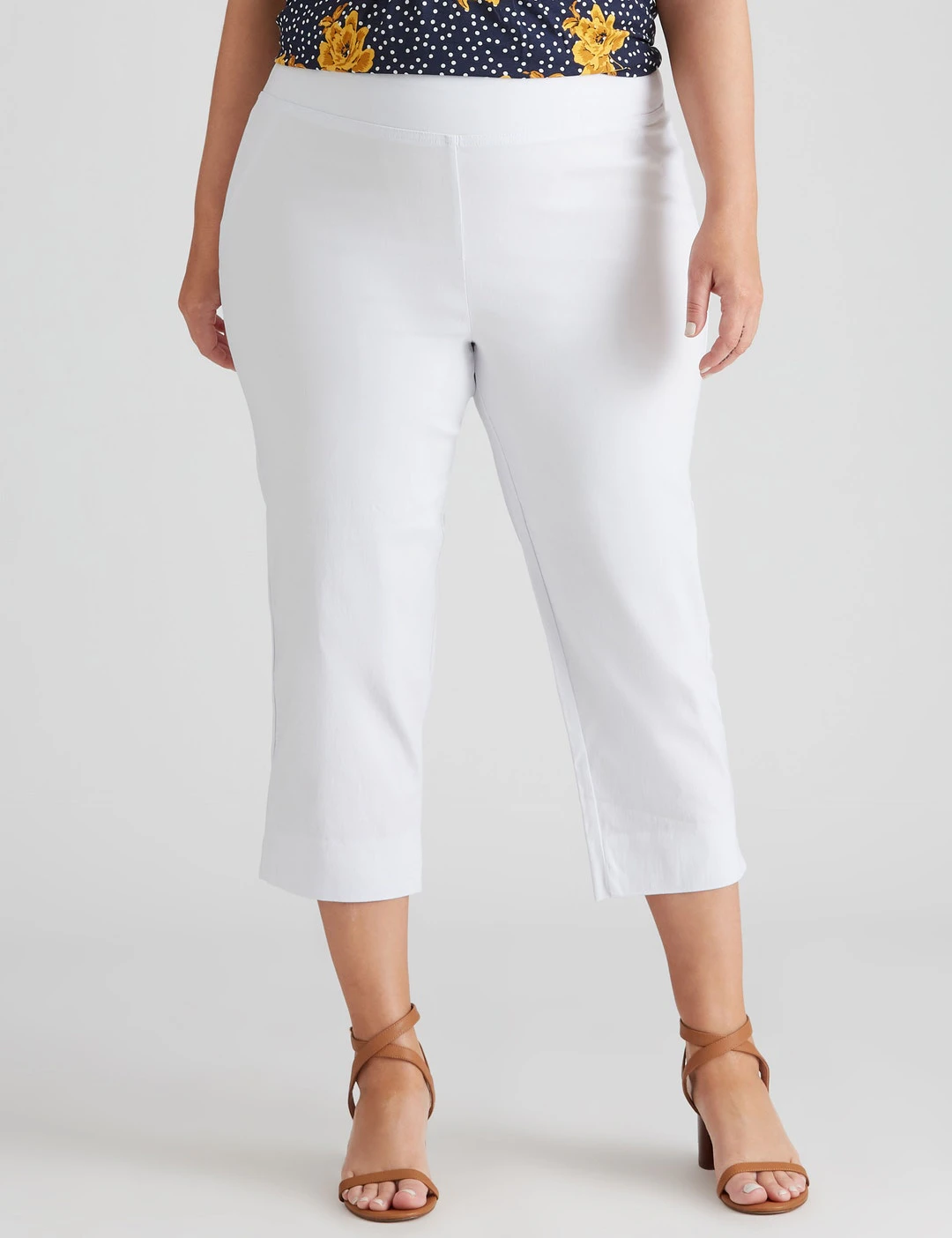 AUTOGRAPH - Plus Size - Womens Pants - White Cropped - Elastane Fashion Trousers - Mid Waist - Super Stretch - Casual Work Clothes - Office Wear - White