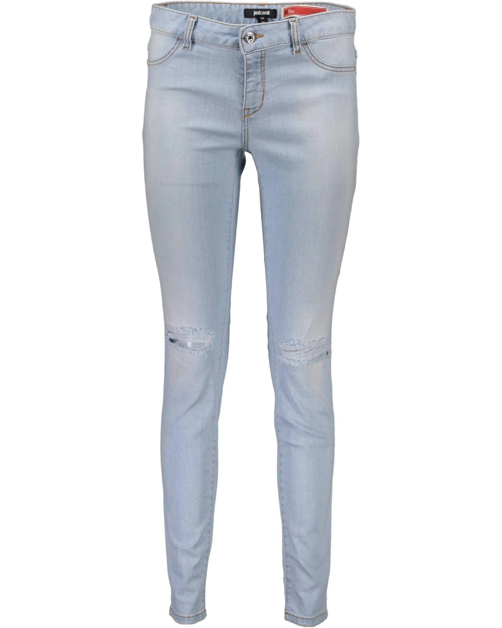 Cotton Jeans with Faded and Worn Effects - Light Blue