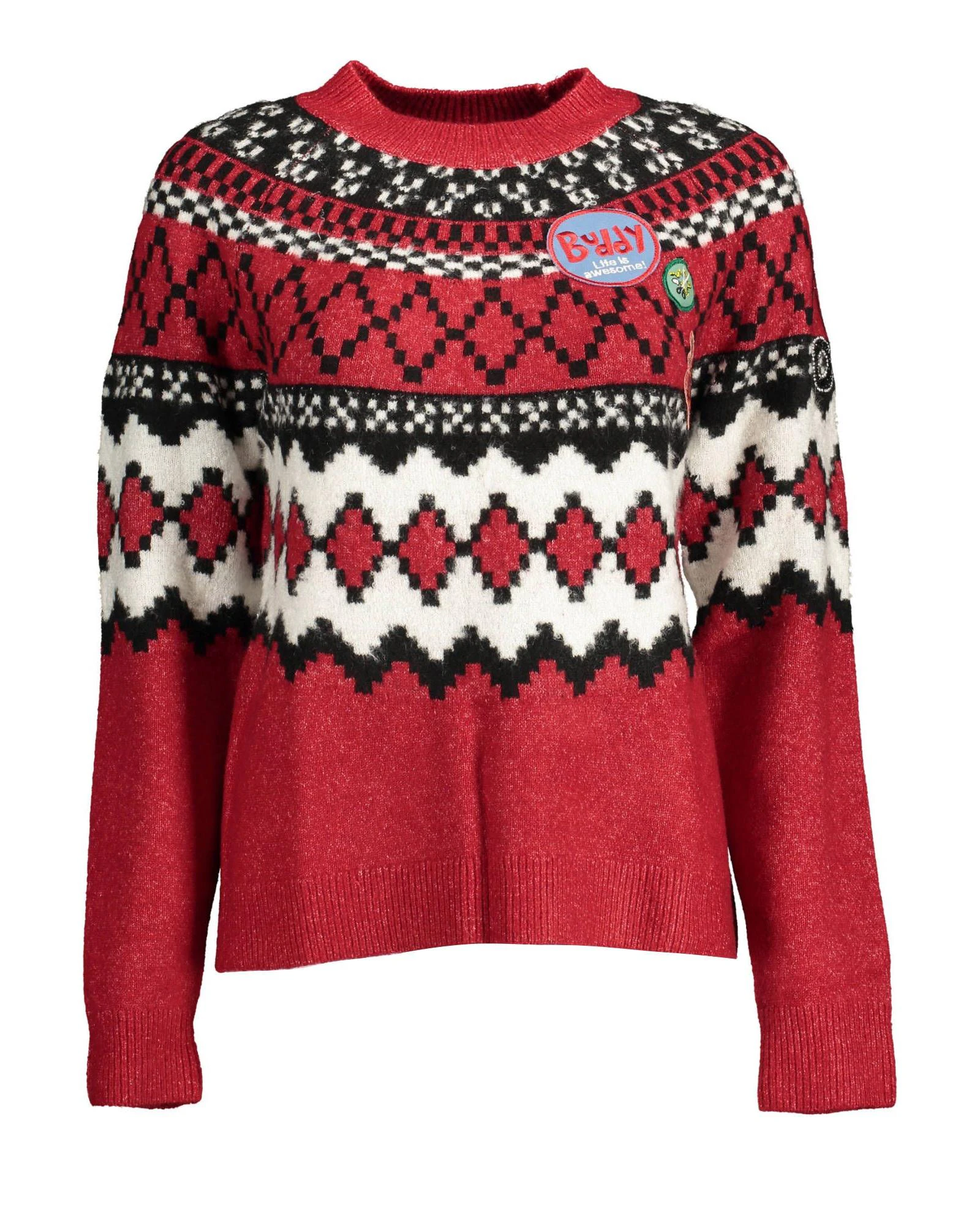 Contrasting Detail High Collar Sweater with Logo - Red