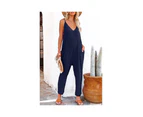 Textured V-Neck Pocketed Jumpsuit for Casual Occasions - Blue
