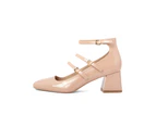 Square Toe Ankle Strap Court Shoes - Brown