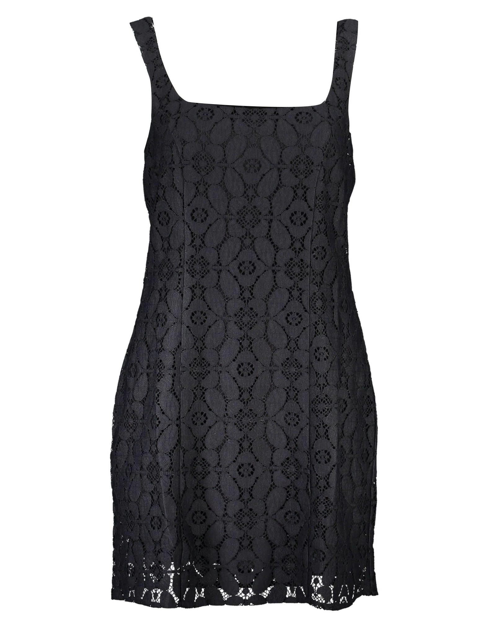 Square Neckline Sleeveless Dress with Contrasting Details - Black