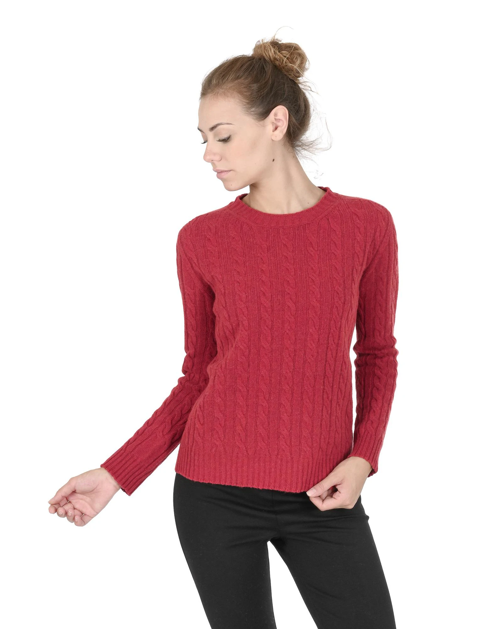 Premium Cashmere Womens Round Neck Sweater - Red