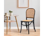 Oikiture Dining Chairs Wooden Chairs Rattan Accent Chair Black